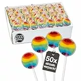 FOOD crew 50x Regenbogen Lollies - 400g Lutscher Bunt - Regenbogen Süßigkeiten - Vegan mit Natürlichen Aroma & Farbstoffe - Tischdeko Regenbogen Lolli für Candy Bar Kindergeburtstag