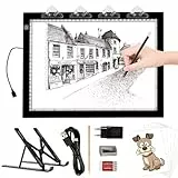 TOHETO A4 Leuchttisch mit Faltbarem Ständer, Adapter, Ultra-dünne Superhell Leuchtplatte, Diamond Painting Tisch Leuchtkasten, LED Lightbox Lightpad für Zeichnen, Diamantmalerei, Tätowierung (Schwarz)