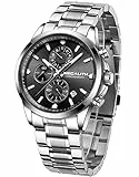 MEGALITH Herrenuhr Silber Edelstahl Chronographen Armbanduhr Herren Wasserdicht Analog Uhr Herren Klassisch Business Designer Uhren fur Männer Schwarz Lässig Datum Leuchtend Geschenke für Männer