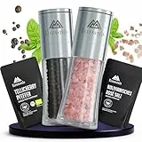 ELFENSTEIN Salz und Pfeffermühle - inkl Gourmet-Gewürze - Pfeffer und Salzmühle mit BIO Tellicherry Pfeffer und bolivianisches Rosé Salz