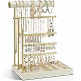VLANDO Schmuckständer, Schminktisch Organizer mit Ablage, Schmuckaufbewahrung Halskettenhalter, Zimmer Deko, mit 4 Stangen und Ringhalter, für Ohrringe, Ringe, Armbänder, Uhren und Halsketten