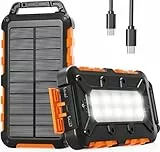 WOWMVP Solar Powerbank 10000mAh, 22.5W Tragbare Solar Ladegerät USB C Externer Akku Outdoor Wasserdichtes mit LED-Licht und 3 Ausgängen für Smartphones Tablets Camping,Orange