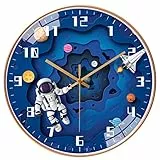 SWECOMZE Wanduhr Kinder Lautlos, Weltraum Astronauten für Junge und Mädchen, Kinderzimmer Zuhause Büro (3060,8 Zoll/20cm)