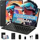 2026 Neueste Tablet 10.1 Zoll Android Octa-Core 22GB RAM+128GB ROM ( 2TB TF ), Widevine L1, 5G+2.4G WiFi, GMS, BT 5.0, 8+5MP, GPS, 1280*800,8000mAh, Type C,2-in-1 Tablet with Keyboard, Mouse - Black