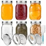 YUEYEE Meal Prep Gläser 6er Einmachglas 450ml aus Klarglas Einmachgläser mit Schraubdeckel für Hausgemachte Marmelade Gelee Getreide mit Ersatzdeckel Overnight Oats Gläser Meal Prep Boxen