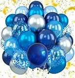 LOCKII® 60 Luftballons Heliumballons aus Naturlatx – Luftballon Band inklusiv - bunte Farbmischung Auswahl - für Geburtstag Party, Hochzeit Party, Weihnachten Deko Ballon 2 (Blau)