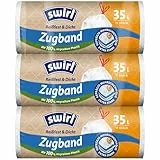 Swirl Reißfest & Dicht Müllbeutel 35L (3 x 11 Beutel), tropfsichere Müllsäcke für den Hausmüll, reißfeste Mülltüten mit praktischem Zugband