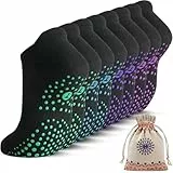 Toes Home Griffsocken für Pilates, Yoga, Krankenhaus, Barre, gepolsterte Knöchel-Sportsocken für Damen, rutschfeste Slipper-Socken, 4 Paar, Schwarz, 6-8