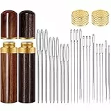 26 Stück Nähnadeln-Set, Stopfnadel, Nadeln für Leder zum Nähen, Nähzubehör enthalten Sticknadeln, Nähnadeln mit großem Öhr, Ledernadeln Hand, Fingerhut für Nähen