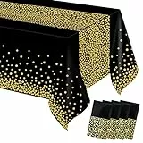 MOKANI Einweg Tischdecke, 4 Stück Tischdecken Geburtstag, Wasserdicht Tischdecke Bierzeltgarnitur, Rechteckig Tischtuch Geeignet für Party, Weihnachten, Hochzeit, 137 x 274 cm, Schwarz Gold