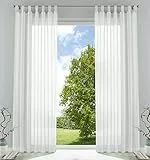 Gardinenbox 2er-Pack Gardinen Transparent Vorhang Set Wohnzimmer Voile Schlaufenschal mit Bleibandabschluß HxB 225x140 cm Weiß, 61000CN