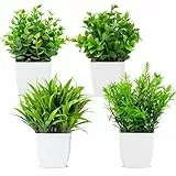 4 Stück Künstliche Pflanzen, Kunstpflanze im Topf, Plastik Pflanze Klein, Fake Pflanzen Topfpflanze für Tisch, Badezimmer, Büro und Balkon Deko, Artificial Plants mit Topf, Deko Pflanzen Künstlich