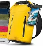 Nordlight Dry Bag wasserdichte Tasche mit Handyhülle + Roll-Top, Schultergurt | Drybag wasserfester Rucksack Beutel Packsack Seesack Wassersack Wetbag | Baden Schwimmen Strand SUP – Gelb, 20 Liter
