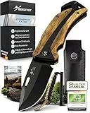BERGKVIST® K30 Tiger Klappmesser (Zweihandmesser) - Mitführen in Deutschland erlaubt - 3-in-1 Outdoor Taschenmesser mit Glasbrecher & Gurtschneider für Camping & Survival - getigerter Griff