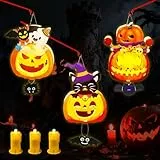 IWTBNOA Halloween Laternen Bastelset, 3 Stück LED DIY Laterne Kinder mit Laternenstab, Kürbis Papierlaterne Kinder, Halloween Party Dekoration Geschenke für Junge Mädchen