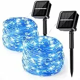 Aisutha Solar Lichterkette Außen, 2x12M 120 LED Lichterkette Aussen, 8 Modi Kupferdraht Solarlichterkette IP65 Wetterfest für Garten, Balkon, Terrasse, Tor, Hof, Hochzeit, Party (Blau)