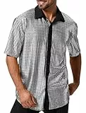 FYMNSI Herren 70er Disco Pailletten Hemd Gl�nzend Oberteile Metallic Kurzarm Slim Fit Button Down Shirts Mottoparty Nightclub Glitzer Shirt 80er Jahre Outfit Fasching Karneval Kost�m Siber XXL