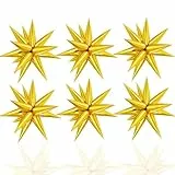 VIKY 6 Stk Silvester Deko Luftballons Gold, 22 Zoll 4D Explosionsstern Folienballons, Happy New Year Deko Ballons, Stern Luftballon für Neujahr Deko, 70 80 90er Jahre Disco Deko, Karneval, Weihnachten