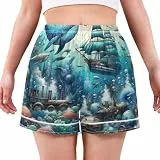 Fantasy Vintage Ocean Lives Damen Boxershorts, niedliche Damen Schlafanzug Hose mit S-XXL Taschen, Fantasy Vintage Ocean Lives, XXL
