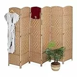 Relaxdays Paravent Raumteiler, HxB: 170 x 240 cm, Faltbarer Raumtrenner, 6-teiliger Sichtschutz, Holz, Papierseil, Natur