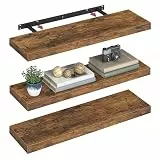 VASAGLE Wandregal, 3er Set, Schweberegal, Regalbrett, 20 x 80 x 3,8 cm, Wandboard für Bilderrahmen, Deko, Regal für Wohnzimmer, Arbeitszimmer, Küche, vintagebraun LWS28BX-3