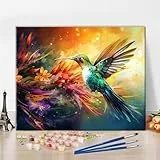 TISHIRON DIY Malen nach Zahlen Kolibri im Flug Malen nach Zahlen für Erwachsene mit Pinseln Farbe Tier Acrylmalerei nach Zahlen Kits auf Leinwand Kunsthandwerk 40x50 cm(Rahmenlos)
