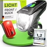 Velmia Fahrradlichter Set StVZO zugelassen mit USB Akku-Betrieb und 8,5h Leuchtdauer I LED regenfest und aufladbar I Fahrrad Licht, Zubehör, vorne + rücklicht