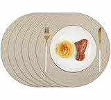Homcomodar Tischsets Rund 6PCS Platzsets Abwaschbar 34cm Platzdeckchen Hitzebeständigem Tisch Tischsets Essensmatte für Küche Abendessen(Khaki)