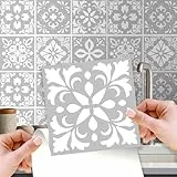 WALPLUS 24 Stück Fliesenaufkleber Küche 15x15cm Klebefolie Fliesenoptik Hitze- und Wasserbeständig Flisenkleibenfolien Abnehmbare Andalu Hellgrau Zement Spanisch Fliesen Sticker