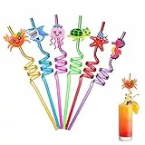 Ulife Mall 6 Stück Wiederverwendbare Strohhalm Meerestiere Sommer Ozean Plastik Strohhalme Lockige Party Trinkhalme Kinder Junge Mädchen Geburtstagsfeier Dekorationen Partybedarf