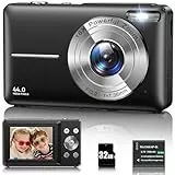 Digitalkamera 1080P 44MP Fotokamera 16X Digitalzoom Kamera, Vlogging Fotoapparat Kompaktkamera mit 2,4' LCD Bildschirm, 32G Micro Speicherkarte, 1 Akku für Kinder Teenager Studenten Anfänger-Schwarz