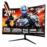 CRUA 27 Zoll Gaming Monitor, Full HD 1080p, 180Hz, 1ms Reaktionszeit, AMD FreeSync, HDMI 2.0, DisplayPort, Flimmerfrei, Niedriges Blaulicht, schwarz,Computerbildschirm fur Ps5/PcGaming