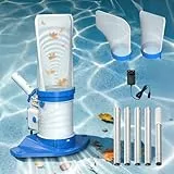 PoolyPoly Wiederaufladbarer Pool Blatt Staubsauger mit 5-Abschnitt Pole, Schnurloser Pool Kescher für Begrundete & Unterirdische Pools, Standrd und Feine Filterbeutel für Blätter und Müll, Weiß