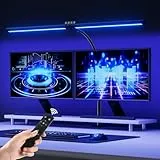 vatato Doppelkopf LED Schreibtischlampe mit RGB,24W Dimmbar Schreibtischleuchte mit Fernbedienungen, Klemmbar Tageslichtlampe mit Stufenlose Dimmung&Farb,Büro Tischlampe für Home&office(schwarz)