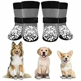 Apoway 4 Stück rutschfeste Hundesocken Anti Rutsch, Pfotenschutz Hund wasserdicht mit verstellbaren Riemen und zweiseitiges Silikon, Antirutschsocken Hund für Kratzern/Hitze/Kälte/Leckschutz, M