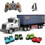 Mostop Ferngesteuerter LKW Transporter, Ferngesteuerter Spielzeug LKW Transport Vehicle mit 8 Kleinwagen & 2 Batterien für Geeignet für Kinder von 5, 6, 7, 8, 9 Jahren und älter (White)