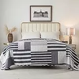 WOLTU Tagesdecke 170x210 cm Bettüberwurf, Steppdecke Patchwork Wendedesign, Bedspreads aus Mikrofaser, überwurfdecke Einzelbett unterfüttert und gesteppt, Blau+Weiß