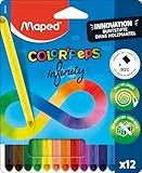Maped - Color'Peps Infinity Buntstifte - 100% farbige Mine, 100% verwendbar - Null Abfall - kein Anspitzen - sehr langlebig - ergonomische dreieckige Form - Set mit 12 Stiften