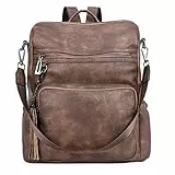 CLUCI Damen Rucksack Weiches Leder Groß Stylisch Frauen Designer Schultertasche Reiserucksack mit Quaste Zweifarbig Kaffee