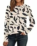 PLOKNRD Damen Langarm T-Shirt Rundhals Freizeit Oberteile Herbst Winter Dünne Sweatshirt Elegant Blusen Schwarze Aprikosenblätter M