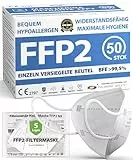 ADESTE - 50 FFP2 Masken, hygienische 5-lagige Staubschutzmaske, EN149:2001+A1:2009 Mundschutzmaske EU2016/425, weiß, Atemschutzmaske, Einzelne versiegelte Beutel