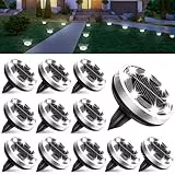 Bowfar 12 Stück Solar Bodenleuchten Aussen, IP65 Wasserdicht Solarlampen 8 LEDs Gartenbeleuchtung Solar Mit Upgrade Solarpanel, Kaltweiß Solarleuchten für Garten, Rasen, Gehweg, Patio, Auffahrt