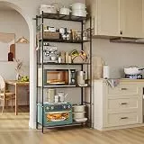 NETEL 5 stufiges küchen Regal,küchenregal stehend,badezimmerregal，mikrowelle Regal，küchenorganizer Regal，höhenverstellbaren Einlegeböden,Kohlenstoffstahl，Schwarz，84L x 32B x 182H cm