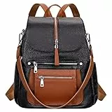 ALTOSY Echtleder Rucksack Damen Freizeit Daypack City Rucksäcke Elegant mit Viele Fächern (Schwarz Braun)