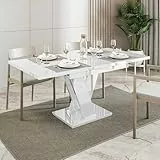 PROROOM FURNITURE - Malvi - Esstisch Ausziehbar auf 160 cm - 120x80x75 cm - Modern - Dinner Table - Esszimmertisch - Tisch für Esszimmer, Wohnzimmer - Ausziehtisch - Weiß Hochglanz