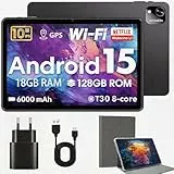 Hasskya Tablet 10 Zoll mit Hülle, Android 15-Tablets,18GB RAM+128GB ROM 1TB Erweiterbar, Widevine L1-kompatibles Octa-Core Tablett mit WiFi 5, HD IPS Touchscreen, 6000 mAh,T30-CPU, 5MP+8MP