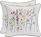 Tosleo 2 Stück Kissenbezug Bestickte Wurfkissenbezüge 40x 40cm für Gartenlounge Sofa Dekokissen Wohnzimmer Schlafzimmer 2 Stück Set Kissenbezüge Blumenmuster
