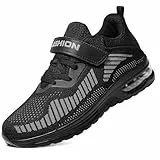 ASHION Jungen Mädchen Sneaker Walkingschuhe Weich Flexibel Stabil Fitnessschuhe Hallenschuhe für Kinder,Schwarz,36 EU