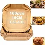 Backpapier für Heißluftfritteuse, 100 Stück 16cm 3-5L Airfryer Backpapier Wasserdicht Ölfest Einwegschalen Luftfritteuse Pergamentpapier Liner für Heißluftfritteuse Ofen