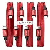Ocetea 60W USB C Kabel, [4er Pack, 2M 2M 3M 3M] USB C auf USB C Kabel Set, PD 3.0 Schnellladekabel USB C Kompatibel mit iPhone 16 15 Pro Max, MacBook Pro Air, iPad Pro Air, Galaxy S24 S23, Pixel, Rot